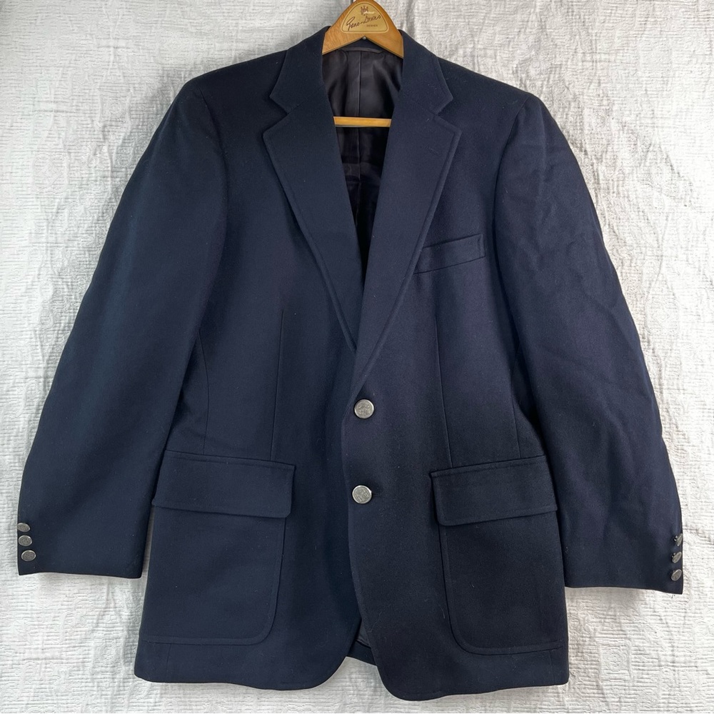 Vintage The Bentley Wool Jacket Mens M Navy Blue Blazer 2 button Sport Coat